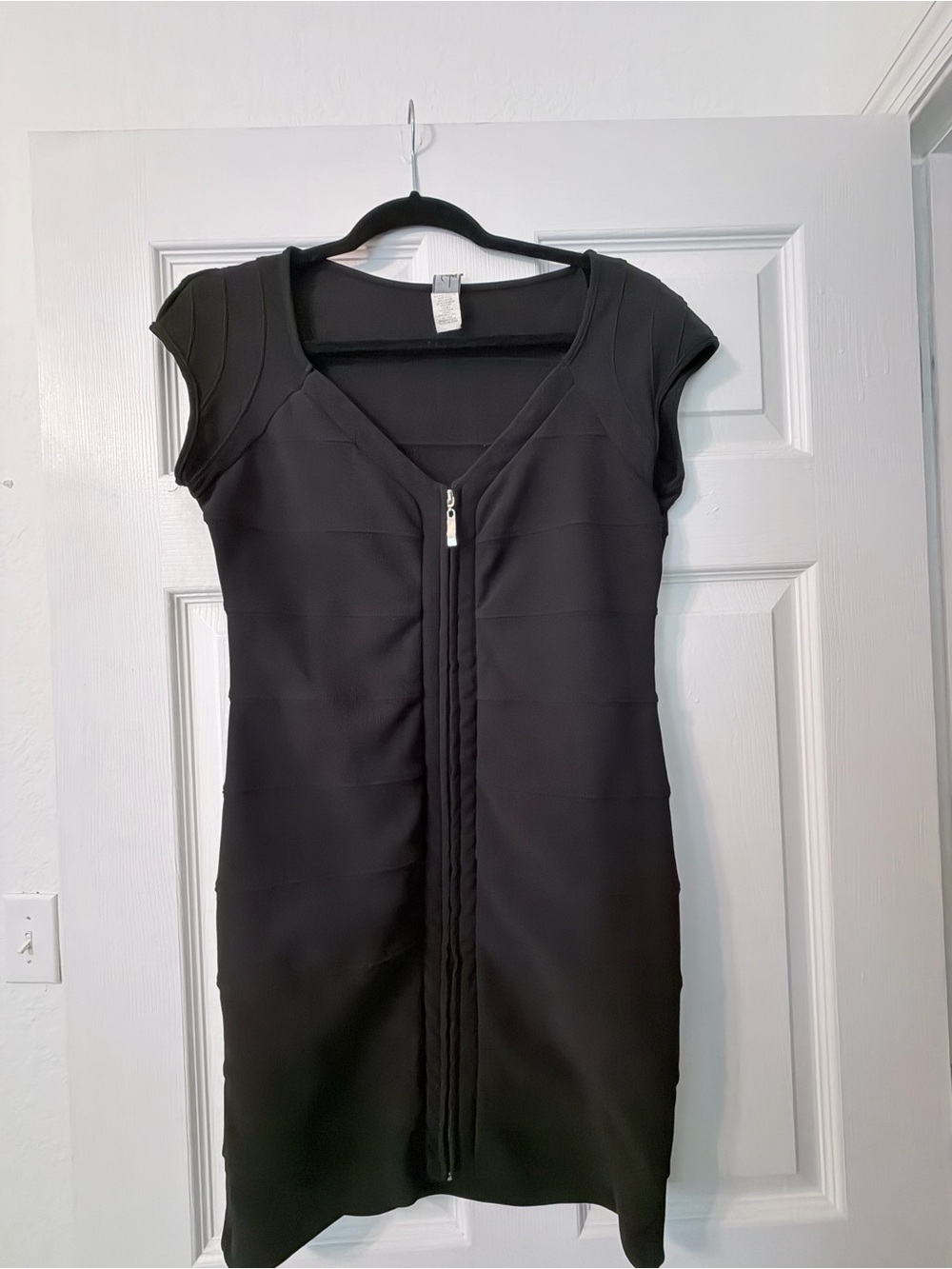 Chesley Black Zip-Front Cap Sleeve Mini Dress